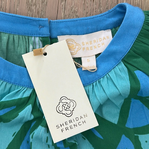 Sheridan French Green Blue Ikat Short Sleeve Top - Picture 5 of 9